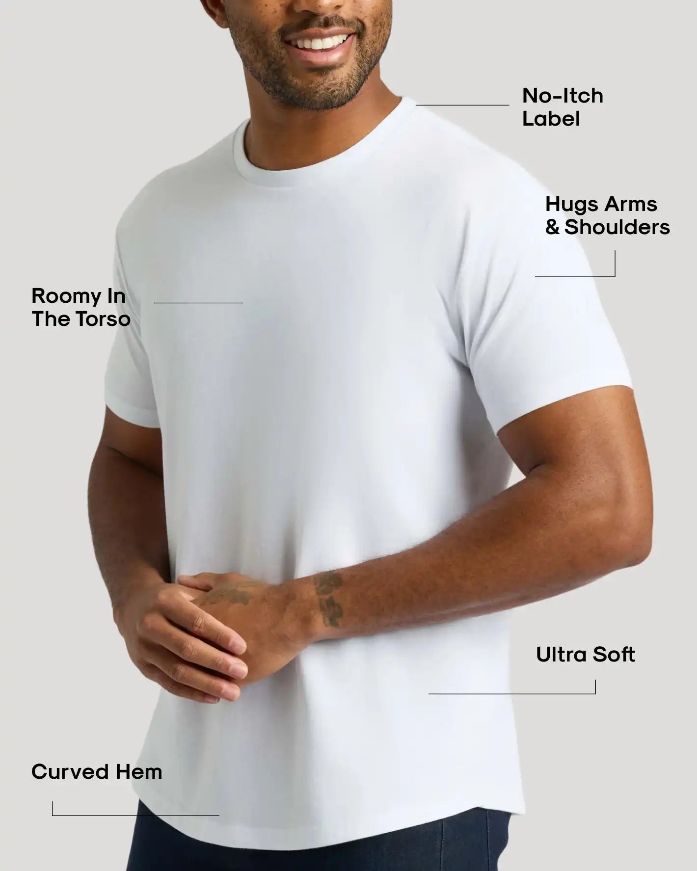 White Curved Hem Classic Crew Neck