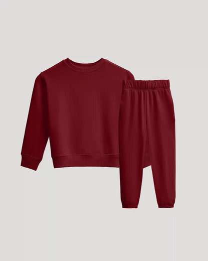 Girls Dark Maroon Slouch Pullover Crew & Relaxed Jogger 2-Pack