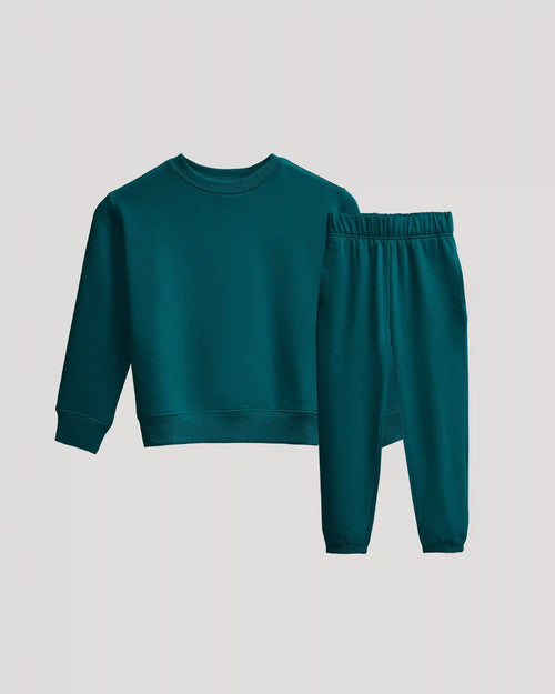 Girls Deep Emerald Slouch Pullover Crew & Relaxed Jogger 2-Pack