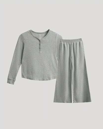 Girls Heather Gray Waffle Long Sleeve Henley & Waffle Leg Pants 2-Pack