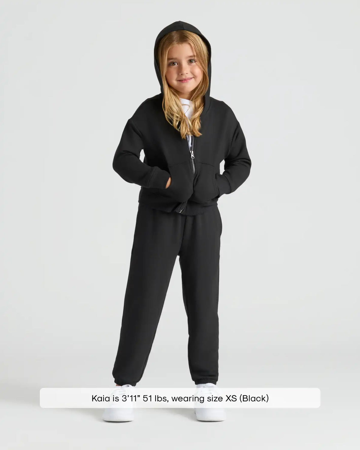 Girls Black Cropped Zip Hoodie