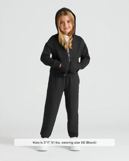 Girls Black Cropped Zip Hoodie