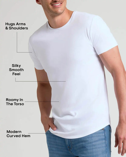 White Tall Pima Cotton Blend Curved Hem Crew
