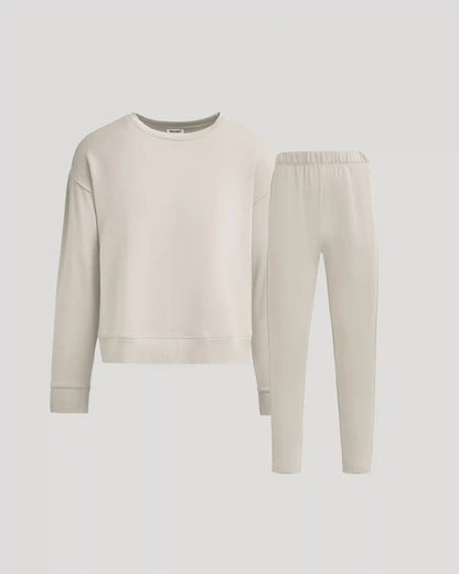 Womens Oatmeal Slouch Pullover Crew & Relaxed Jogger 2-Pack