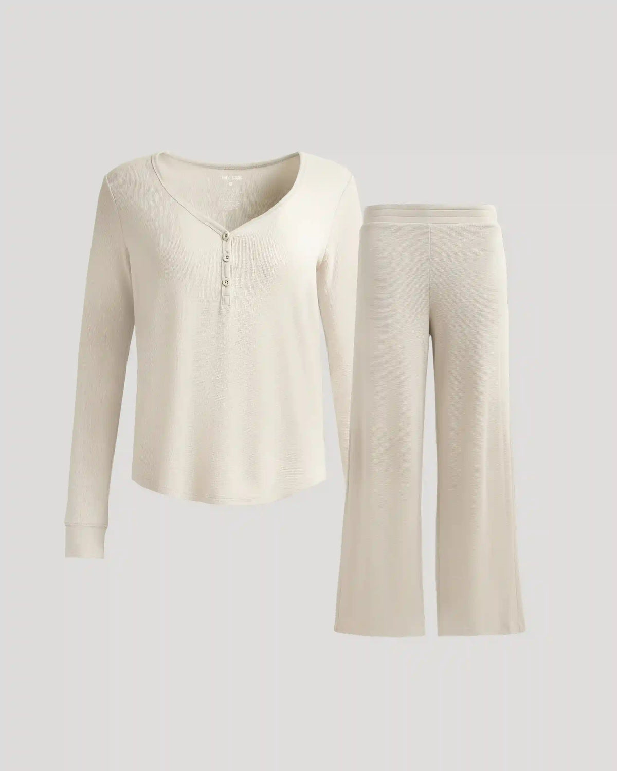 Womens Oatmeal Waffle Long Sleeve Henley & Waffle Leg Pant 2-Pack