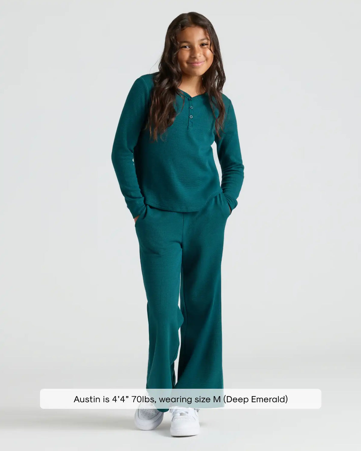 Girls Deep Emerald Waffle Wide Leg Pants
