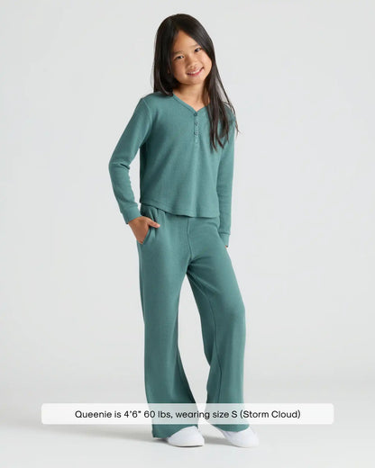 Girls Stormcloud Waffle Long Sleeve Henley & Waffle Leg Pants 2-Pack