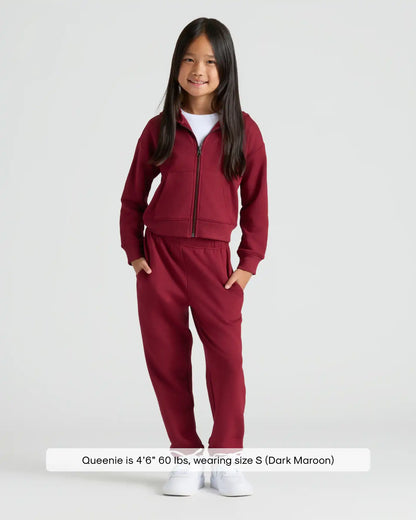 Girls Dark Maroon Cropped Zip Hoodie