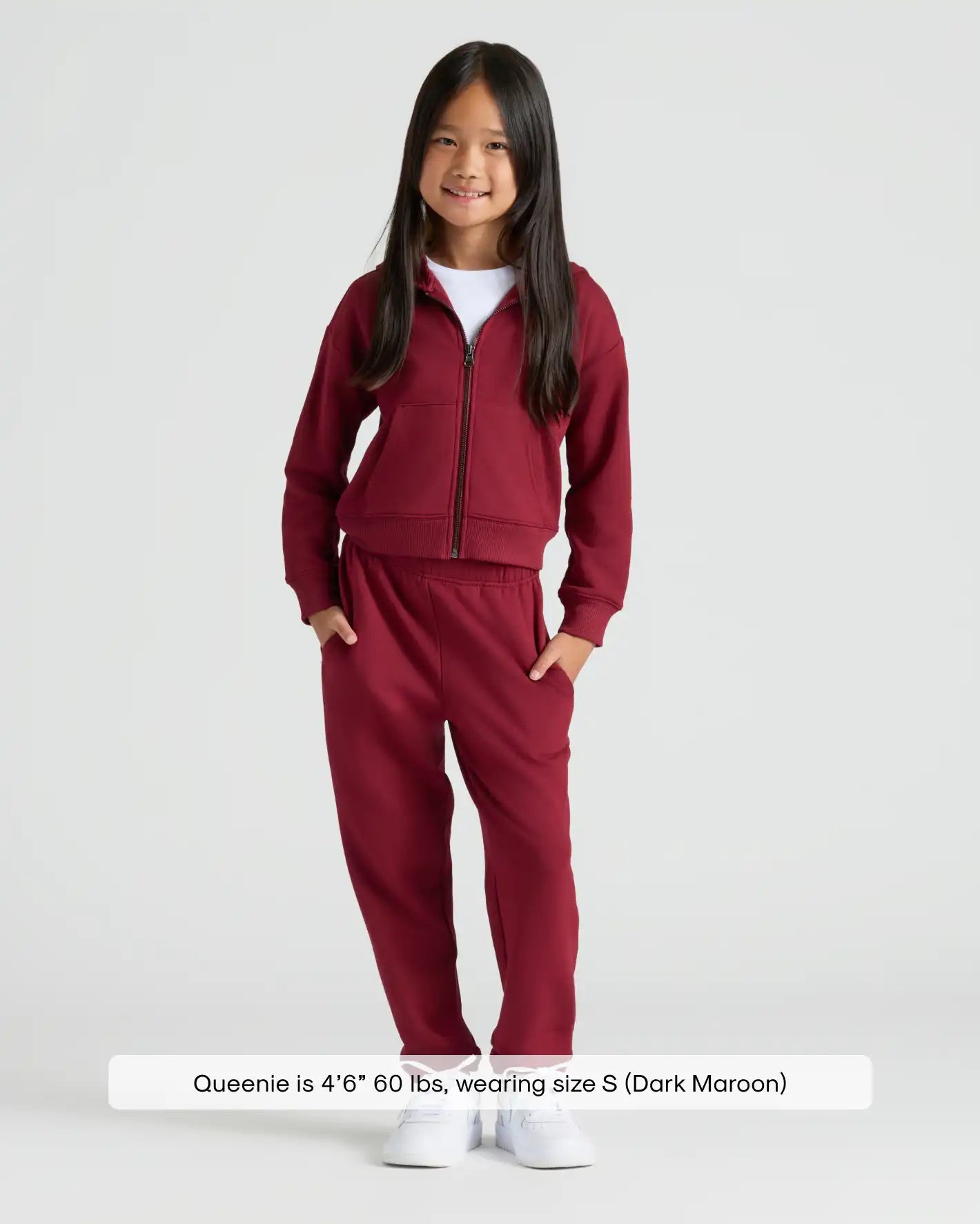 Girls Dark Maroon Cropped Zip Hoodie & Relaxed Joggers 2-Pack