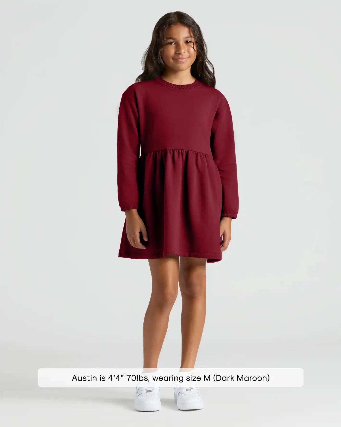 Girls Dark Maroon Long Sleeve Fleece Dress