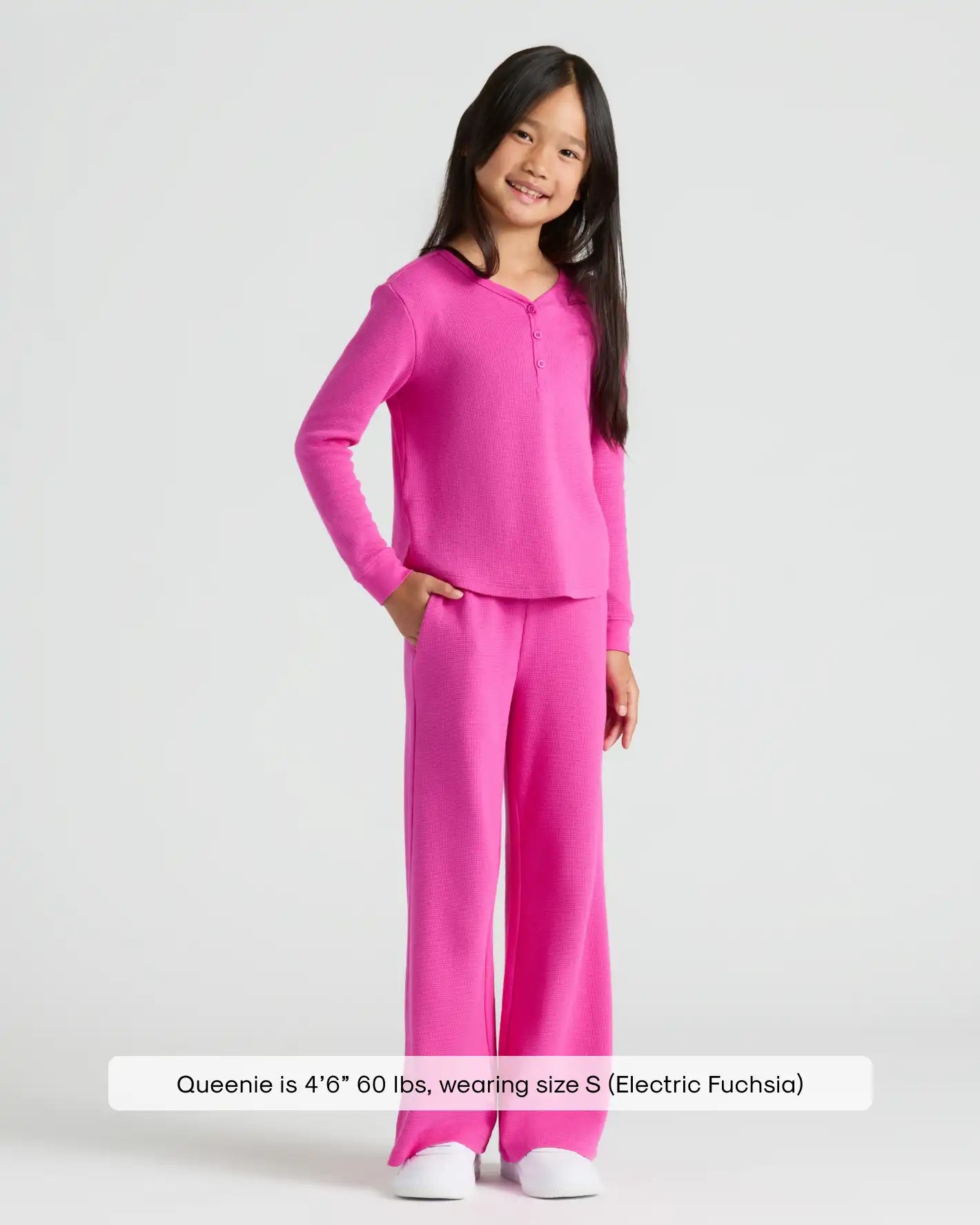Girls Electric Fuchsia Waffle Wide Leg Pants