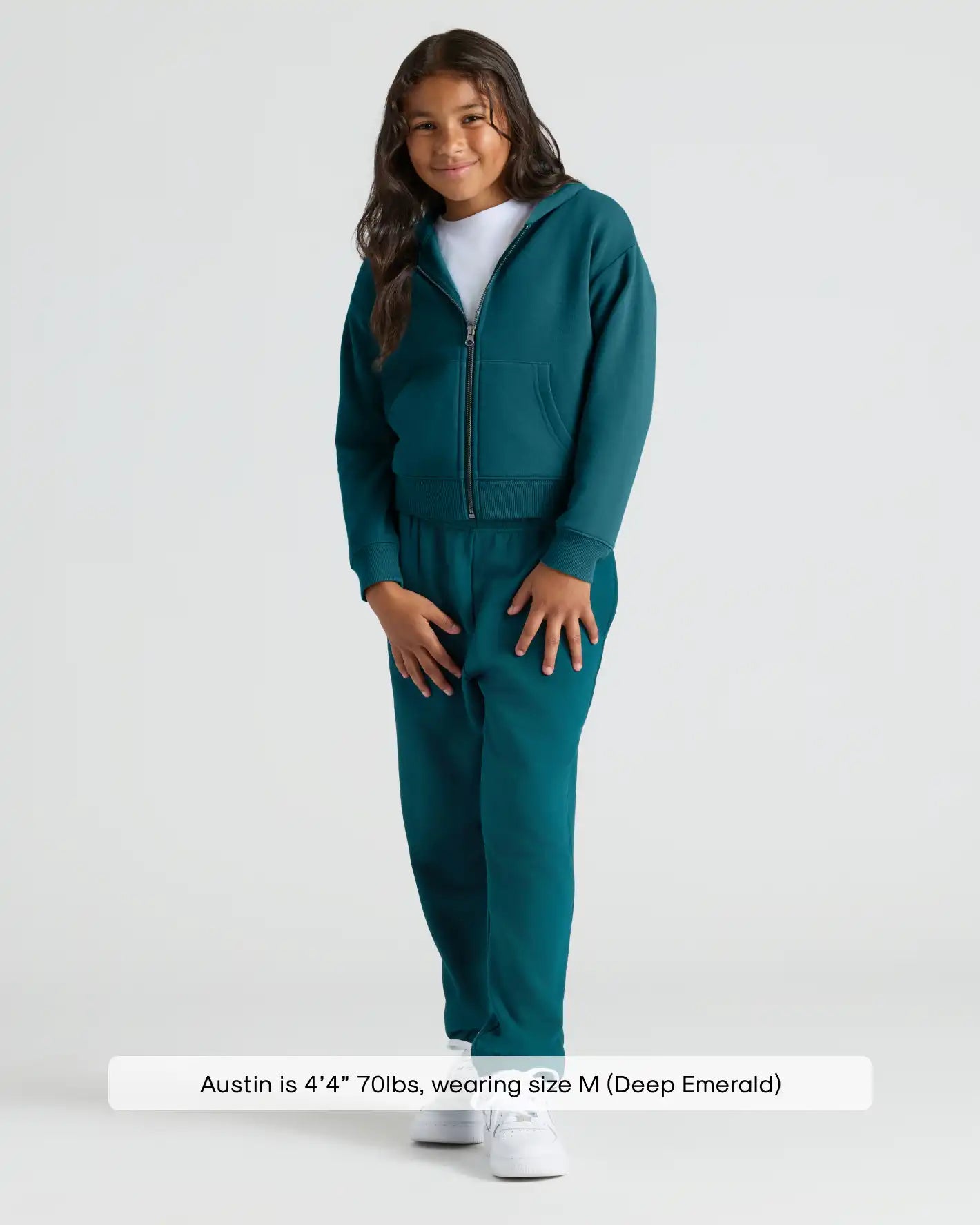 Girls Deep Emerald Cropped Zip Hoodie & Relaxed Joggers 2-Pack