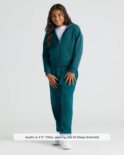 Girls Deep Emerald Cropped Zip Hoodie & Relaxed Joggers 2-Pack