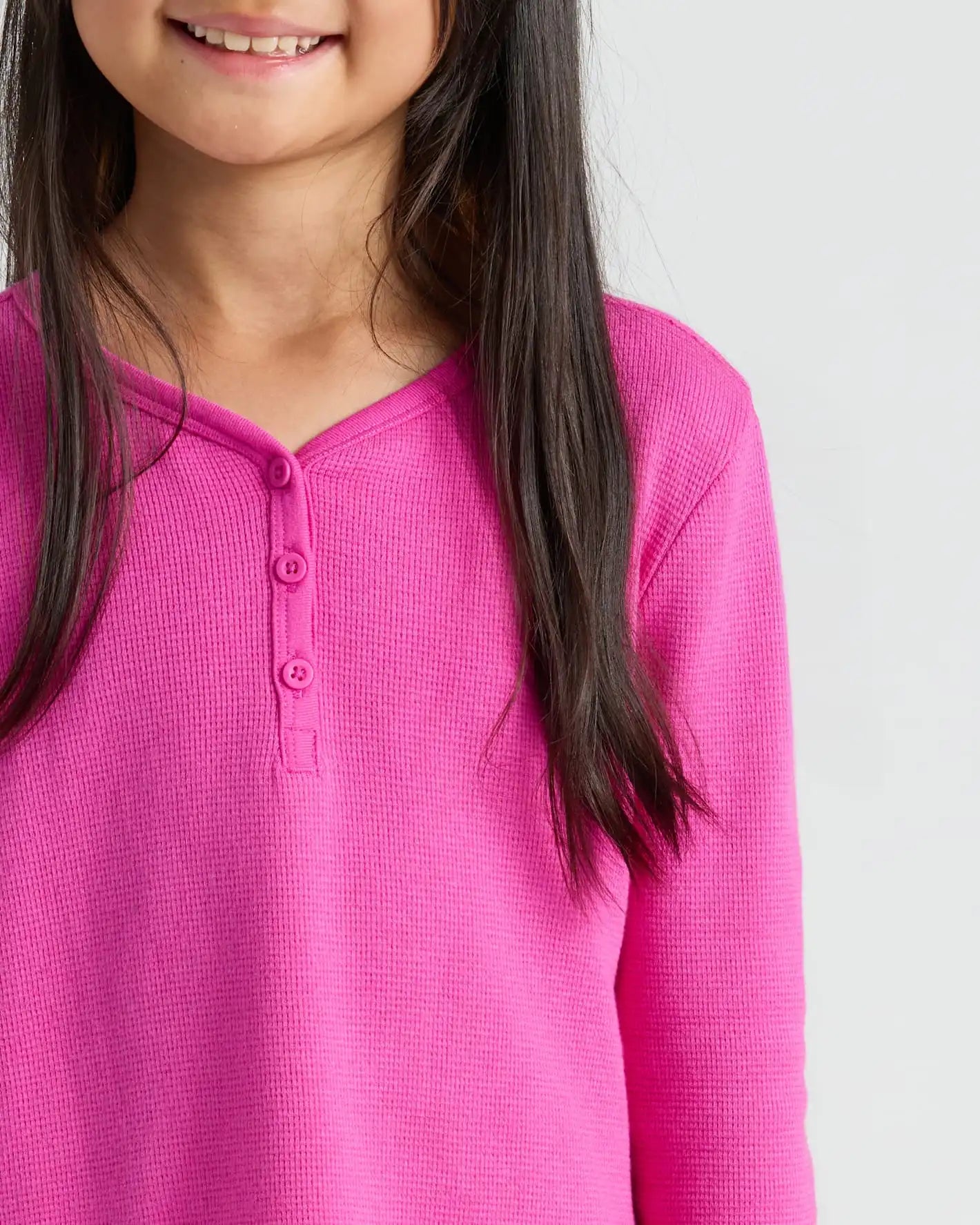 Girls Electric Fuchsia Waffle Long Sleeve Henley & Waffle Leg Pants 2-Pack