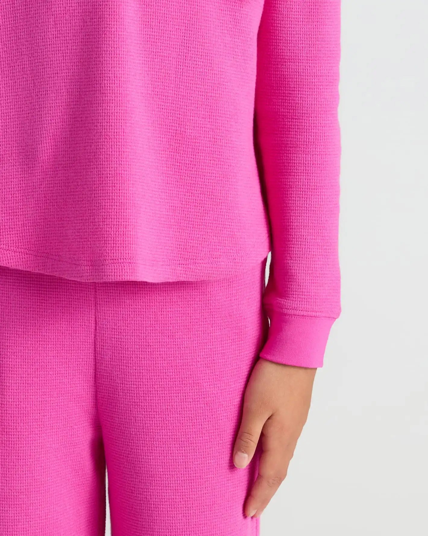 Girls Electric Fuchsia Long Sleeve Boxy Waffle Henley