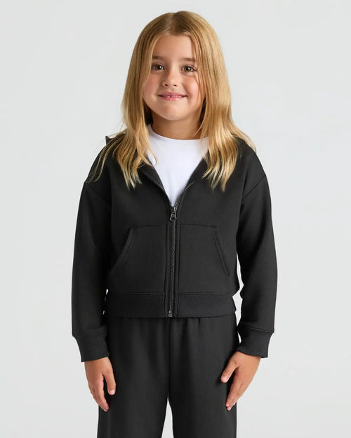 Girls Black Cropped Zip Hoodie