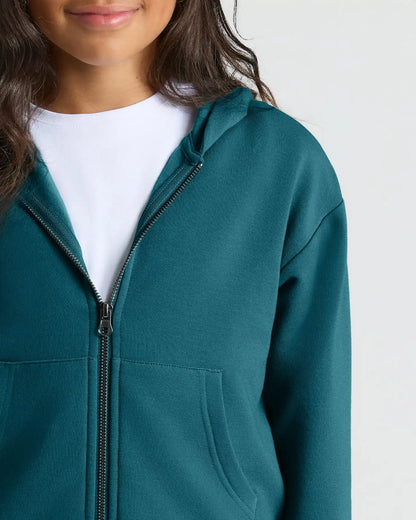 Girls Deep Emerald Cropped Zip Hoodie