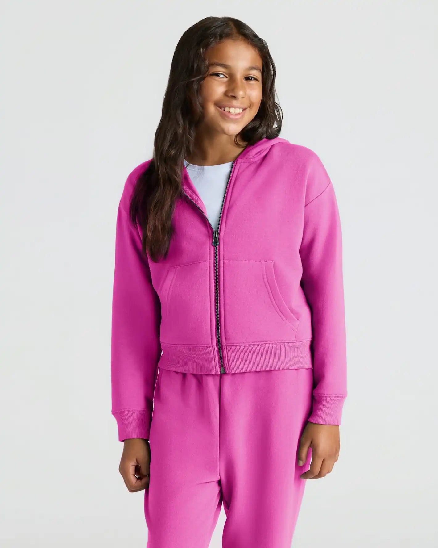 Girls Electric Fuchsia Cropped Zip Hoodie