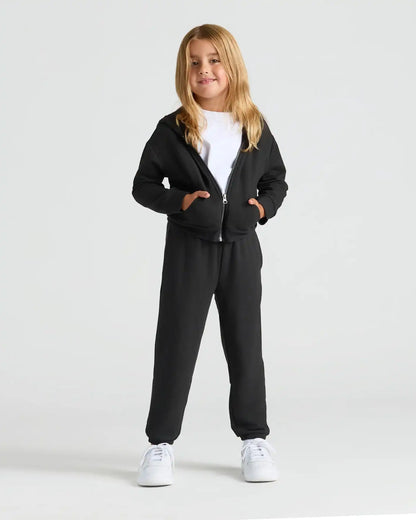 Girls Black Cropped Zip Hoodie & Relaxed Joggers 2-Pack