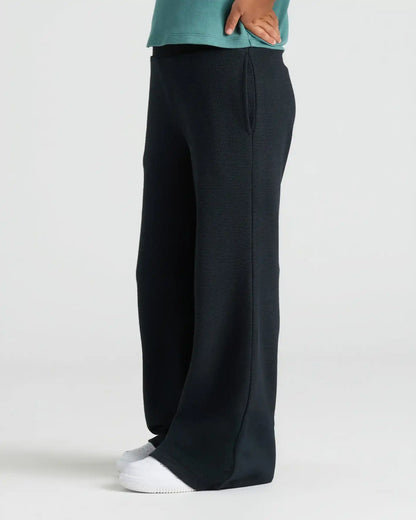 Girls Black Waffle Wide Leg Pants