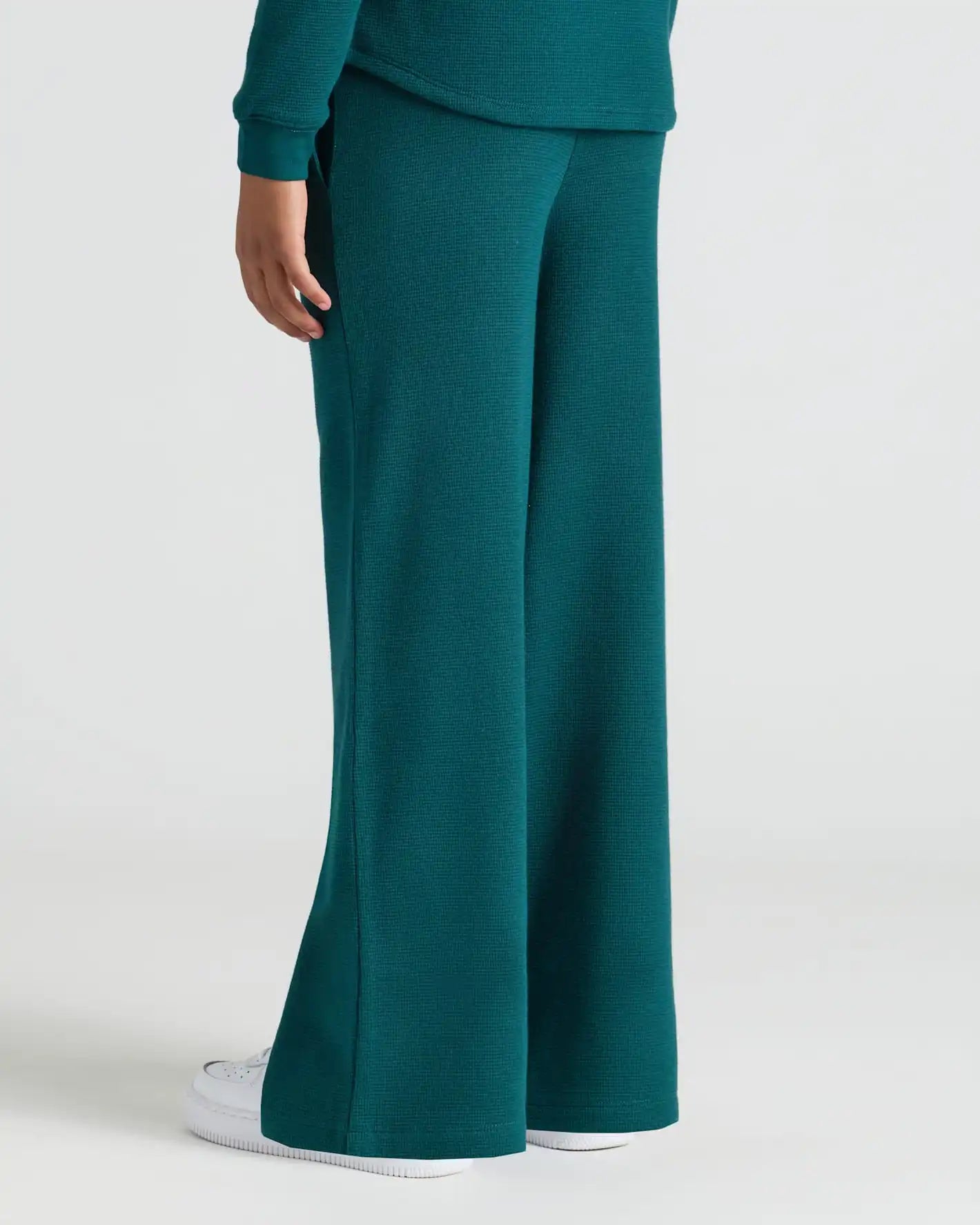 Girls Deep Emerald Waffle Wide Leg Pants
