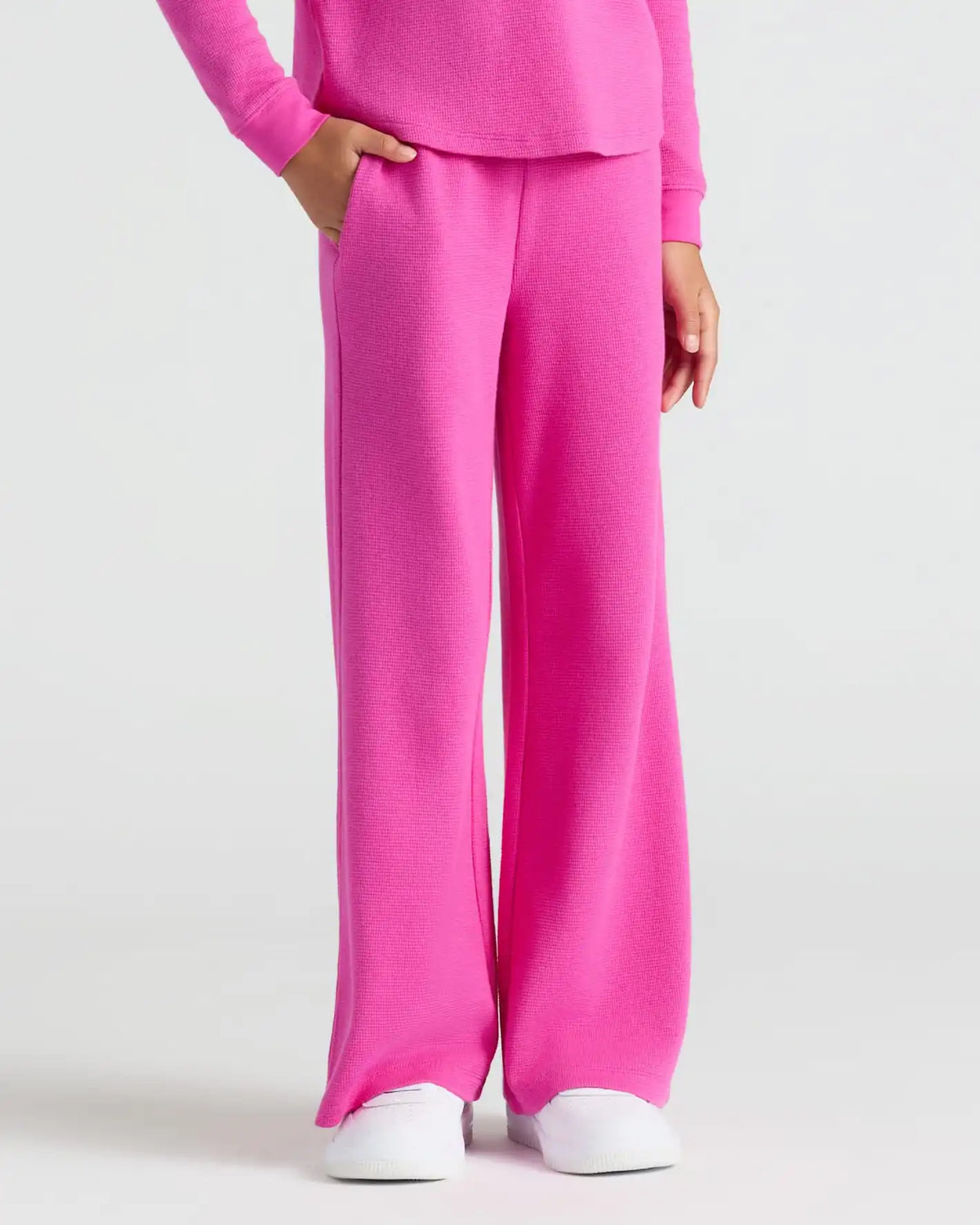 Girls Electric Fuchsia Waffle Long Sleeve Henley & Waffle Leg Pants 2-Pack