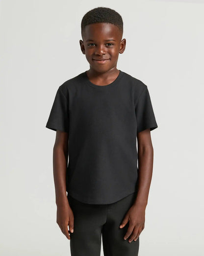 Boys' Black Classic Curved Hem Crew Neck