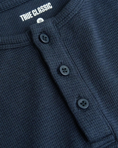 Boys Navy Long Sleeve Waffle Henley