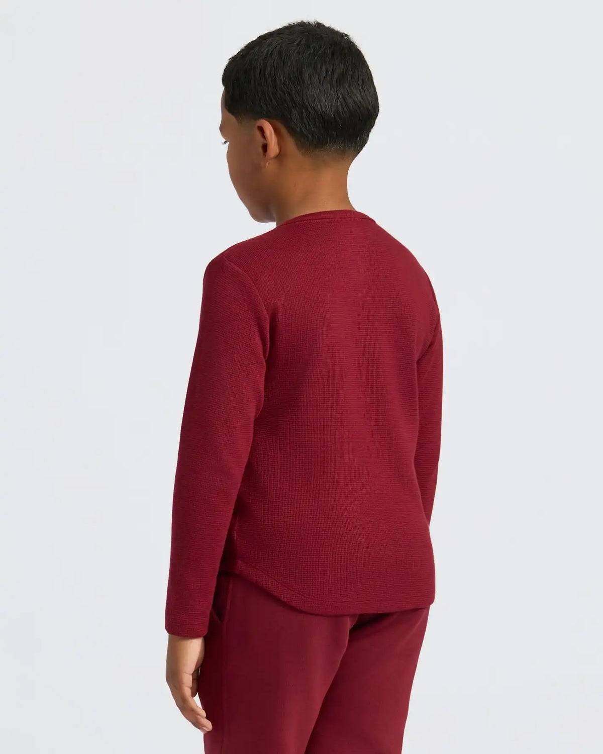 Boys' Dark Maroon Long Sleeve Waffle Henley