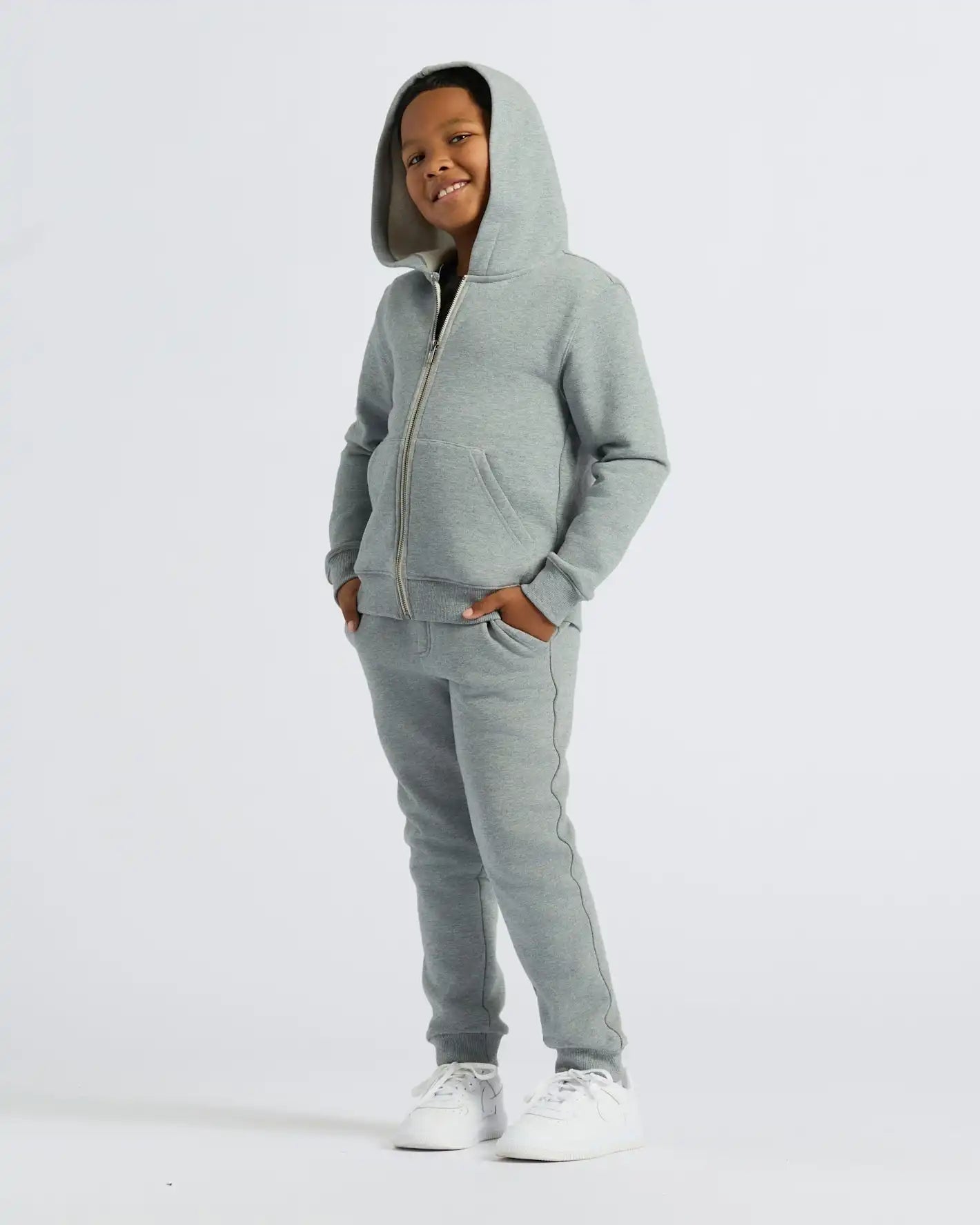 Boys' Medium Heather Gray Fleece Full Zip Hoodie