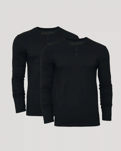 All Black Classic Henley 2-Pack