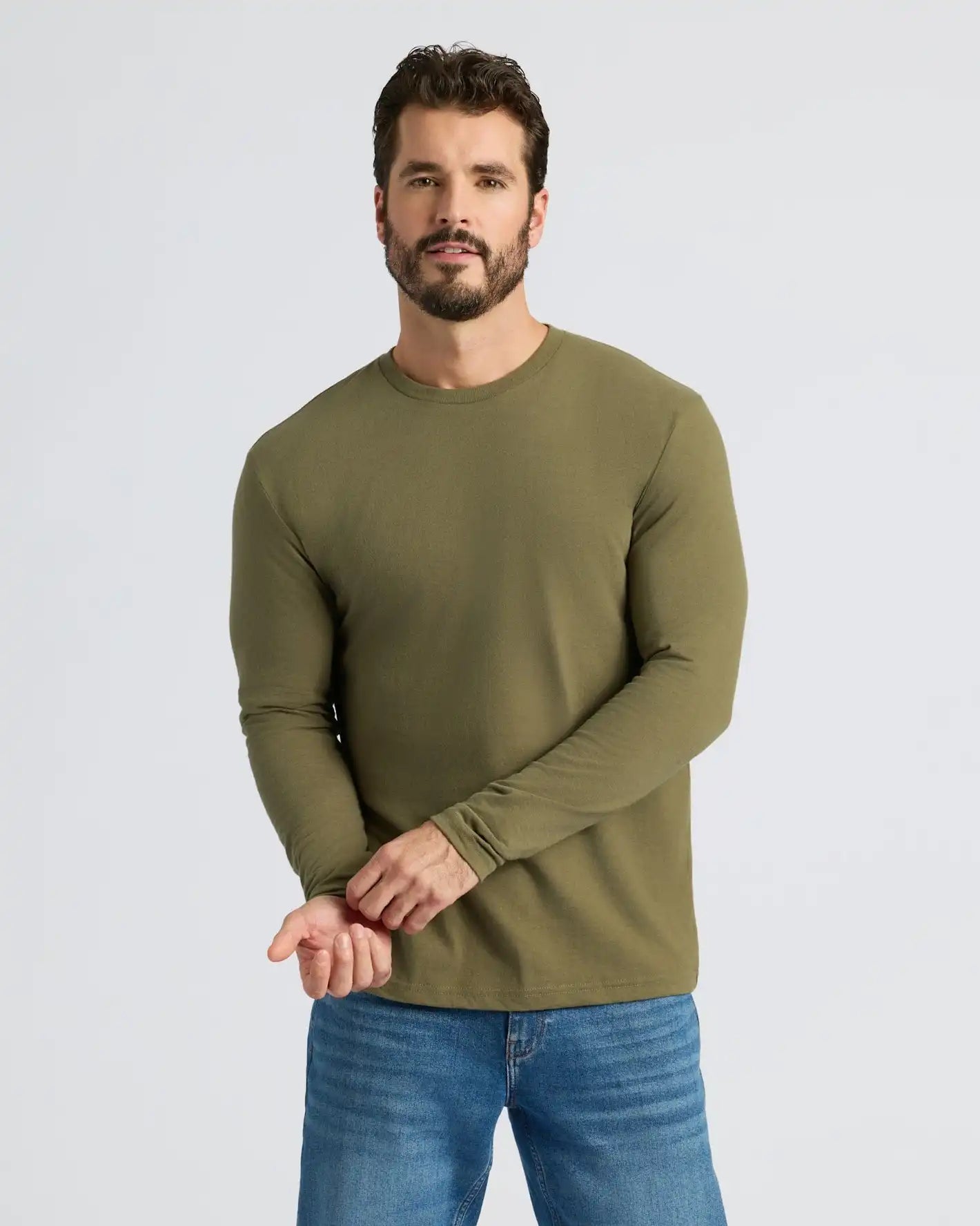 Military Green Classic Long Sleeve Crew Neck