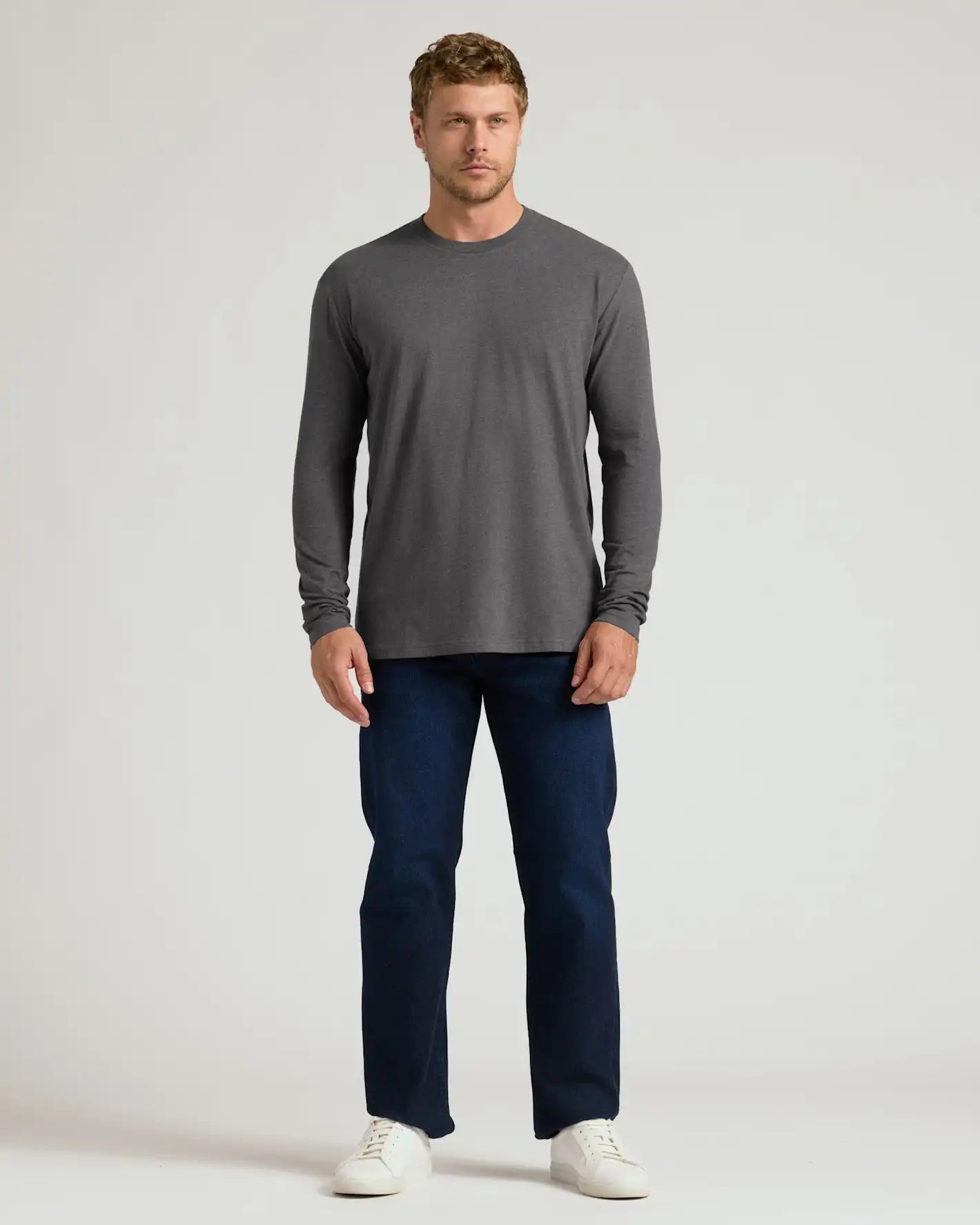 Charcoal Heather Gray Classic Long Sleeve Crew Neck