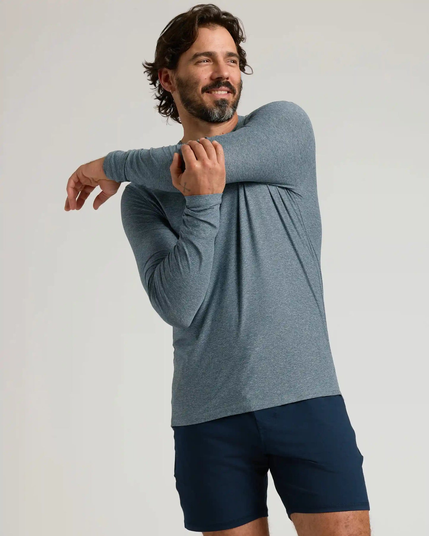 Heather Navy Active Long Sleeve Crew T-Shirt