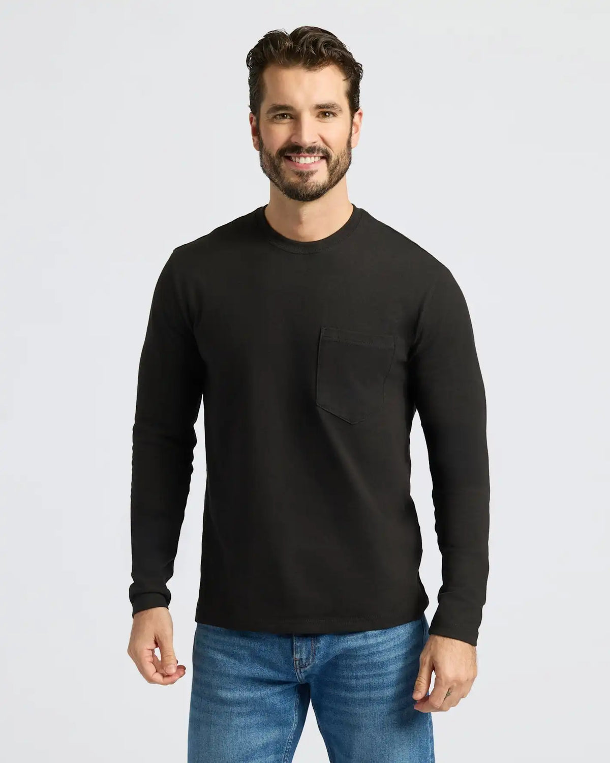Black & Navy Heavyweight Long Sleeve Pocket Crew 2-PacK