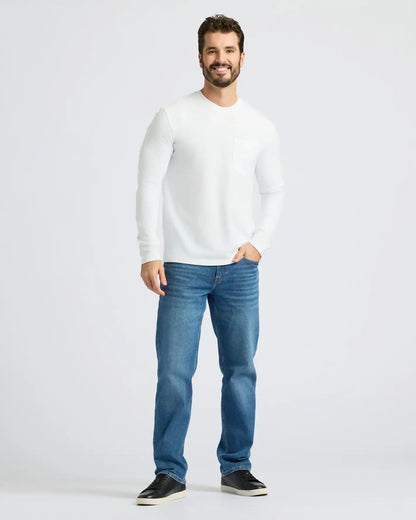 White Heavyweight Long Sleeve Pocket Crew