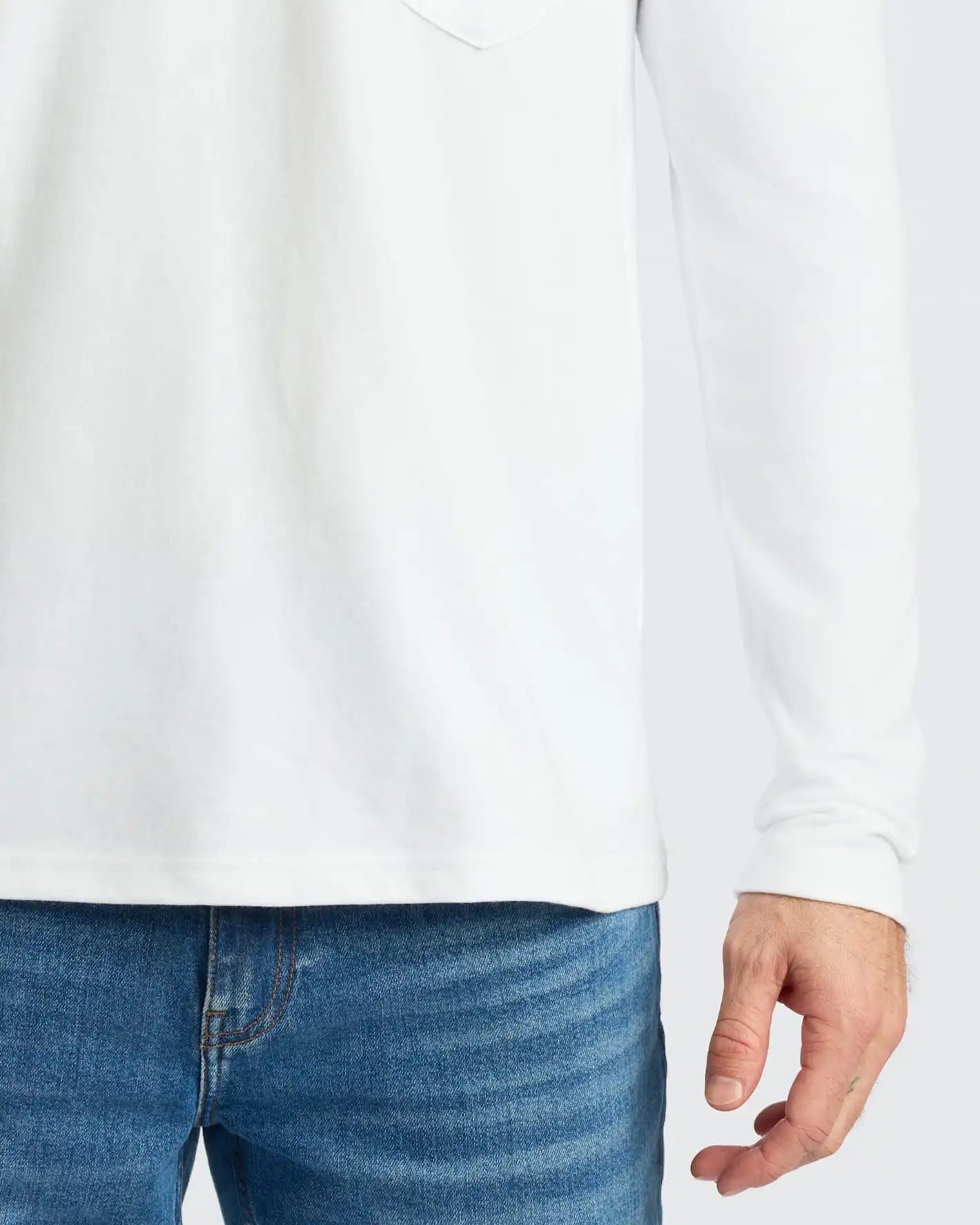 White Heavyweight Long Sleeve Pocket Crew
