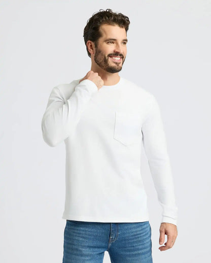 White Heavyweight Long Sleeve Pocket Crew 2-PacK