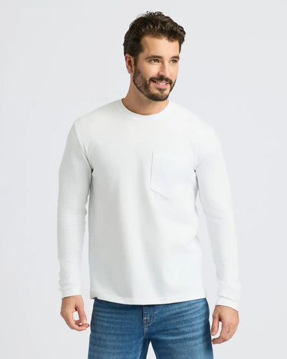 White Heavyweight Long Sleeve Pocket Crew 4-Pack