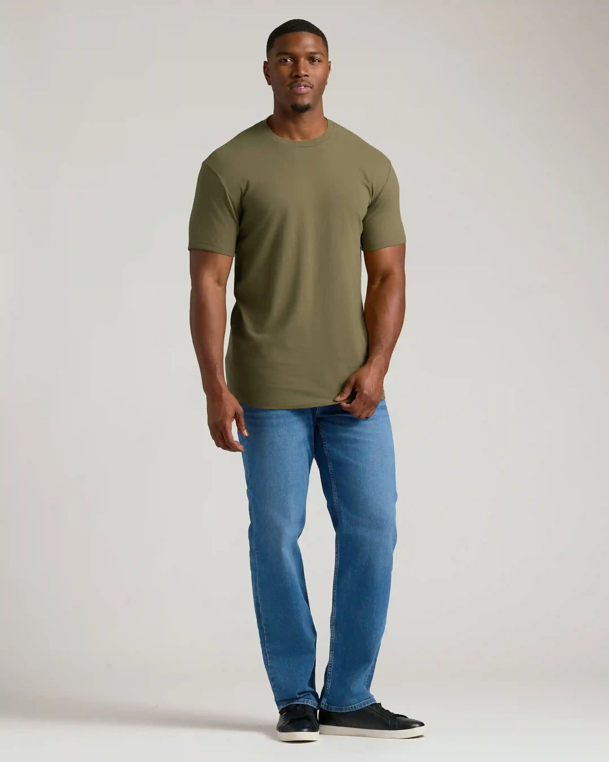 Military Green Tall Straight Hem Crew Neck T-Shirt