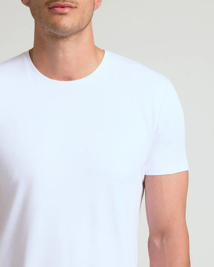 White Tall Pima Cotton Blend Curved Hem Crew