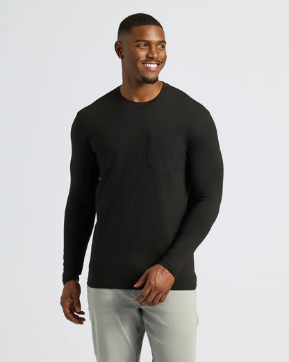 Black & Navy Tall Heavyweight Long Sleeve Pocket Crew 2-Pack