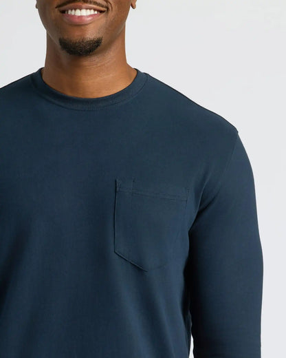 Navy Tall Heavyweight Long Sleeve Pocket Crew