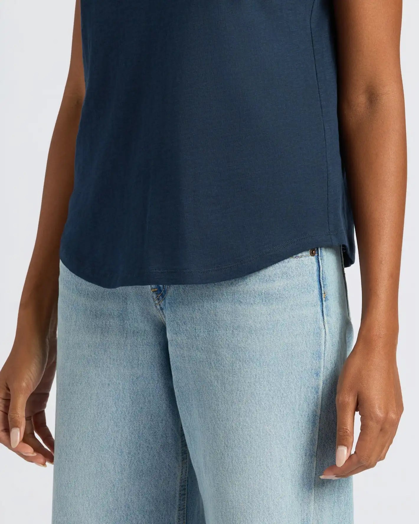 Womens Navy Slub Scoop Neck Tee