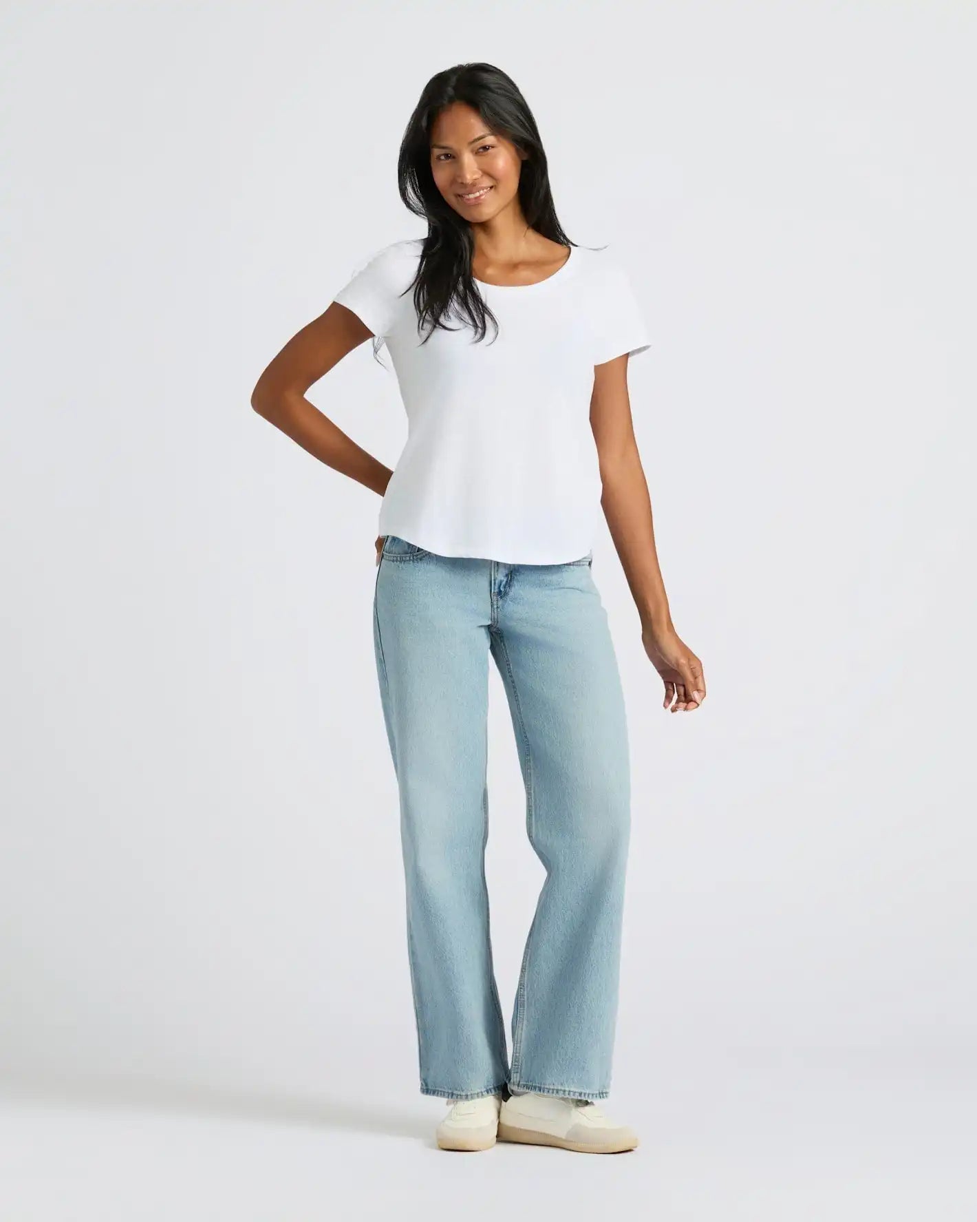 Womens White Slub Scoop Neck Tee