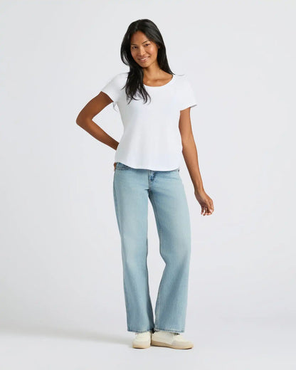 Womens White Slub Scoop Neck Tee