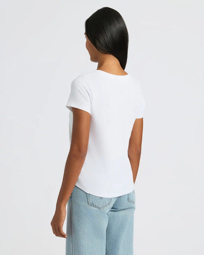 Womens White Relaxed Slub V-Neck Tee
