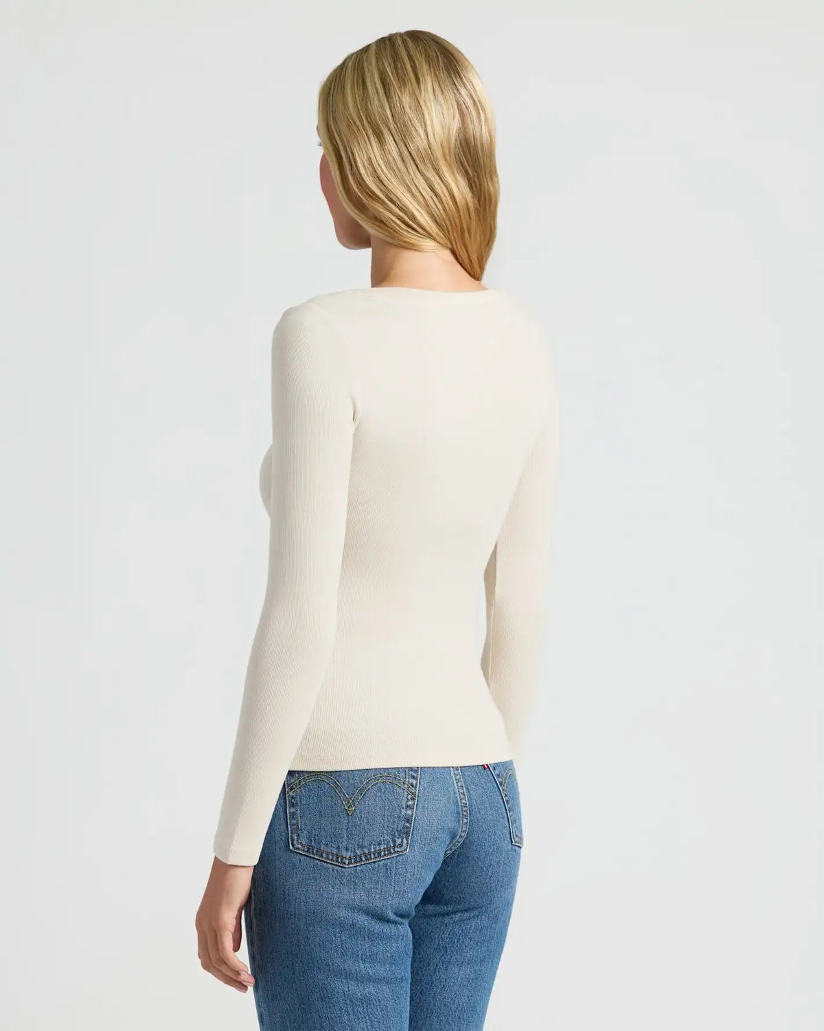 Womens Oatmeal Ribbed Long Sleeve Scoop Neck Tee