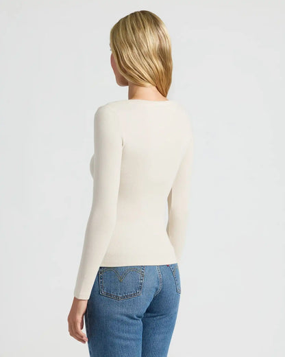 Womens Oatmeal Ribbed Long Sleeve Scoop Neck Tee
