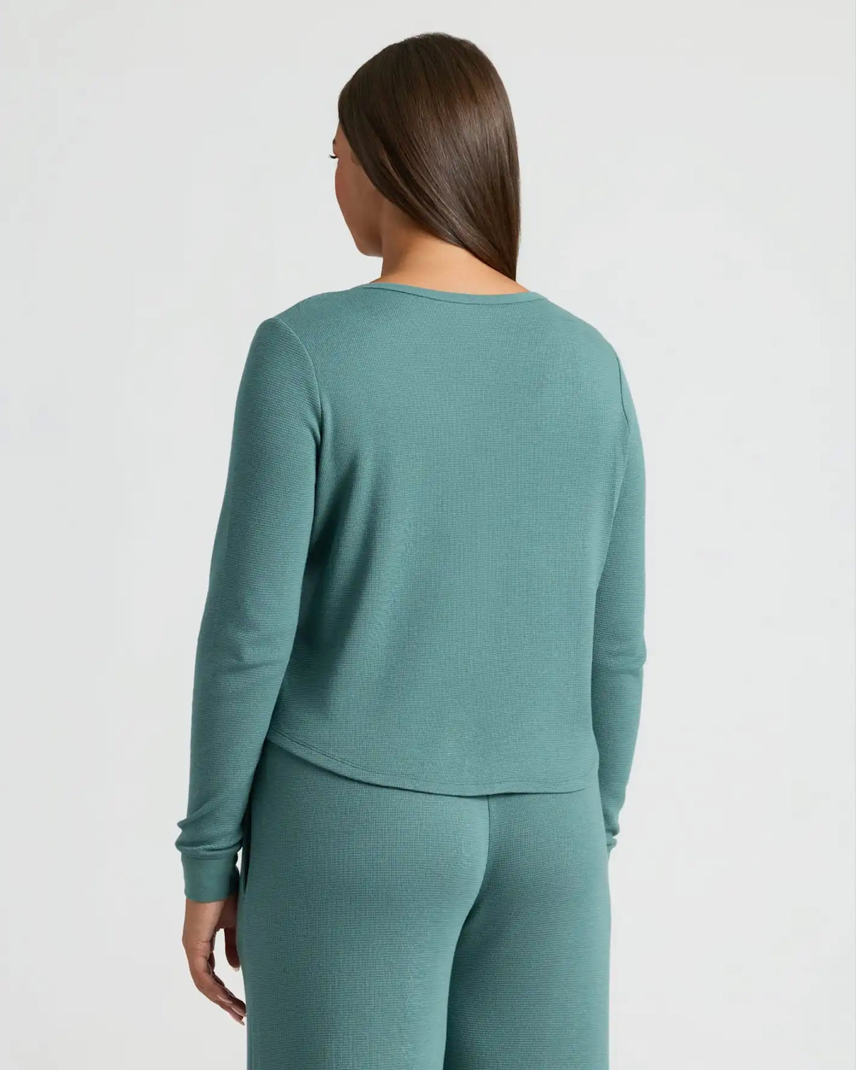 Womens Stormcloud Waffle Long Sleeve Boxy Henley